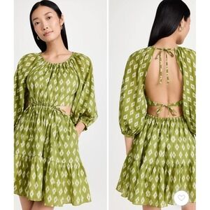 Charina Sarte Pouf Cut Out Mini Dress Green White Women's Size XS NWT
